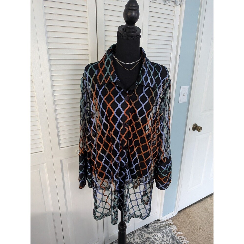 Ali Miles $94 Mesh Jacket Women's 2X Multicolor Embroidered Soutache Art Top New